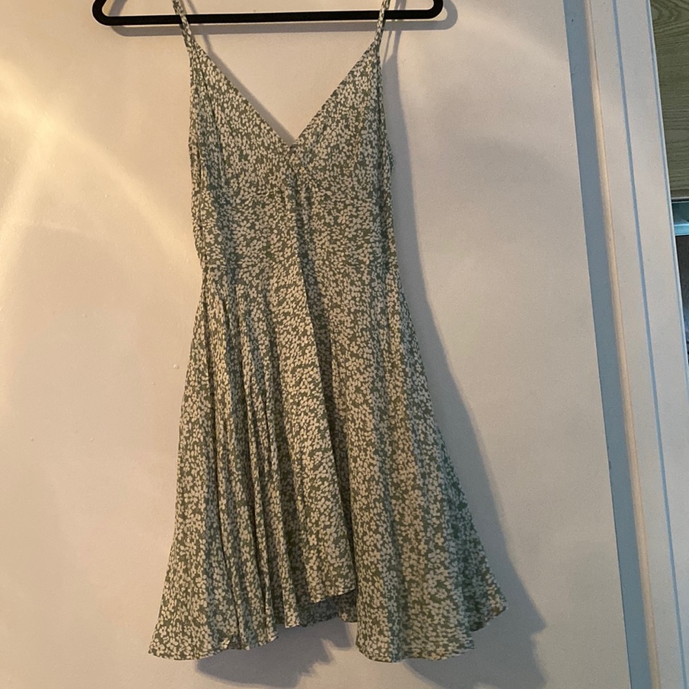 Green and white floral print dress